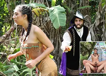 Kiarra Kai & Derrick Ferrari costume play and tag crew their way to a xxx plumb on Thanksgiving