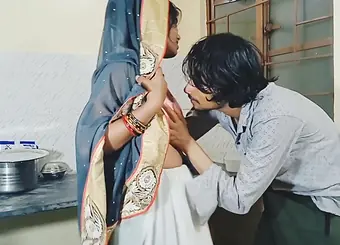 Watch this real homemade Indian couple's sensual kitchen drilling in a sexy Desi village