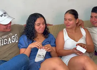 Naughty Latina teens accidentally fell into our yard & got a taste of our massive tits