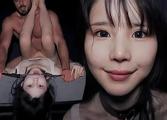 Petite Chinese teen Raul Costa & Marin Nico get their tight pussies and faces drilled hard in hot threesome action