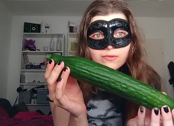 See this ultra-kinky teeny's first-ever time with a cucumber and her puny cakes!