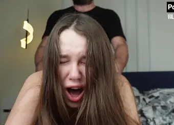 Valeria Sladkih's ass fucking orgasm completes in a dirty internal ejaculation